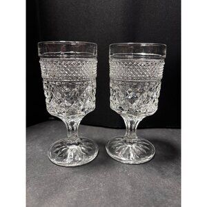 Wexford Anchor Hocking Diamond Point Glass Wine Goblets Stemware Vintage 80s